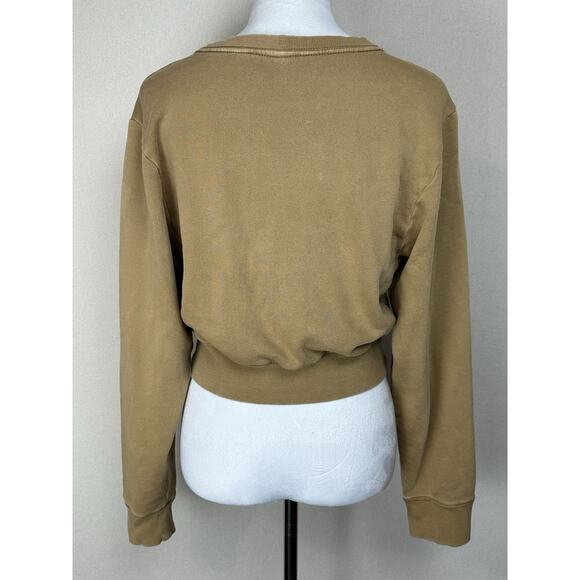 Victoria's Secret PINK Sz S Logo Relaxed Cropped Pullover Sweatshirt Tan Beige - Picture 6 of 13